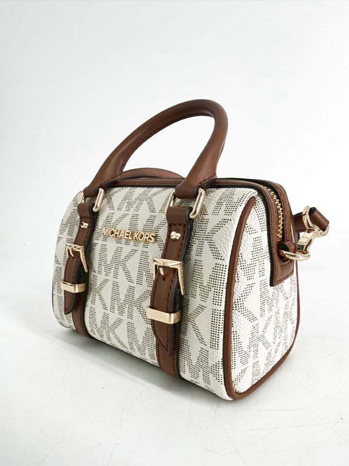 MICHAEL KORS Beige & Brown Mini Monogram Crossbody Bag
