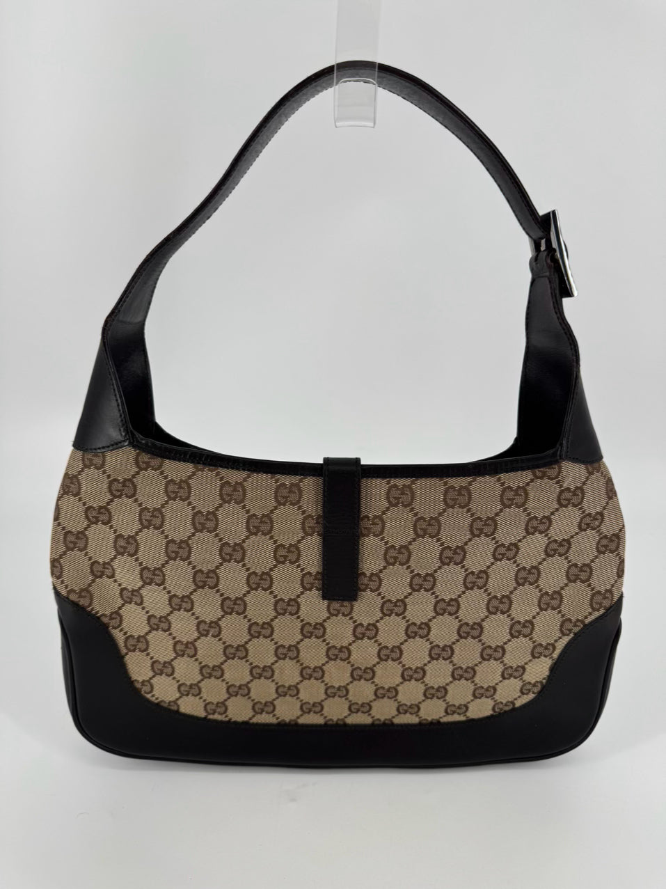 GUCCI Tan Canvas Monogram Jackie Purse