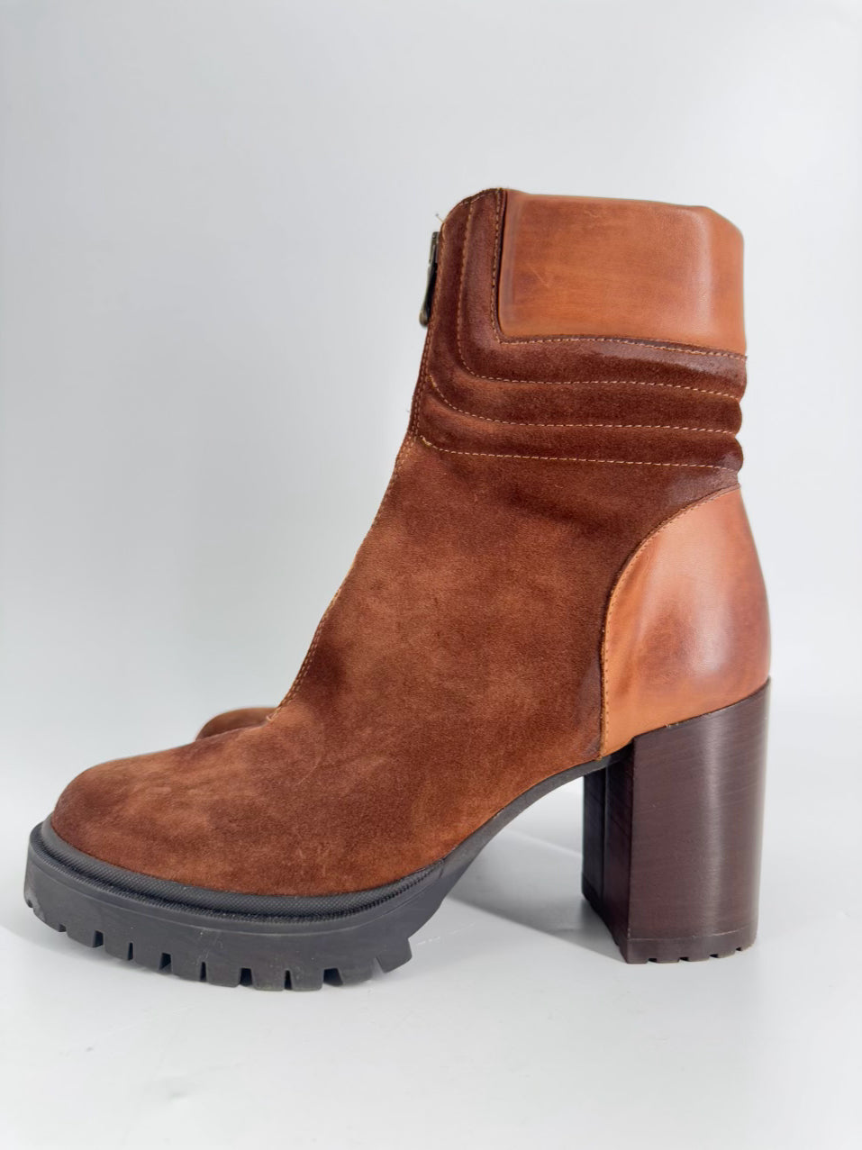 EMANUELE CASTRO Size 9 Chestnut Leather & Suede Booties