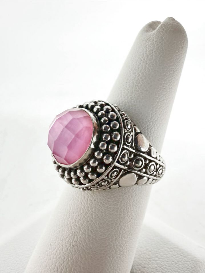 ROBERT MANSE STERLING SILVER Pink Stone Look Round Ring