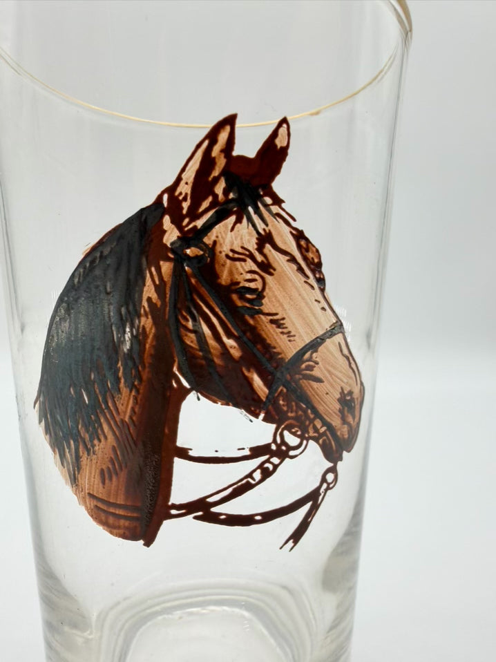 Mid-Century Horse Head Clear Glass Set Of 6 Glasses