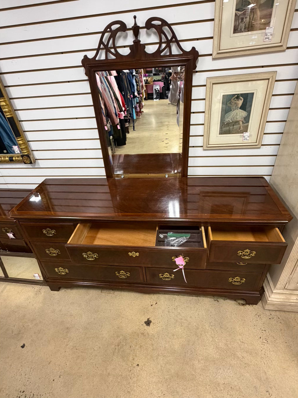 DREXEL Dark Mahogany Chippendale Dresser w/ Mirror
