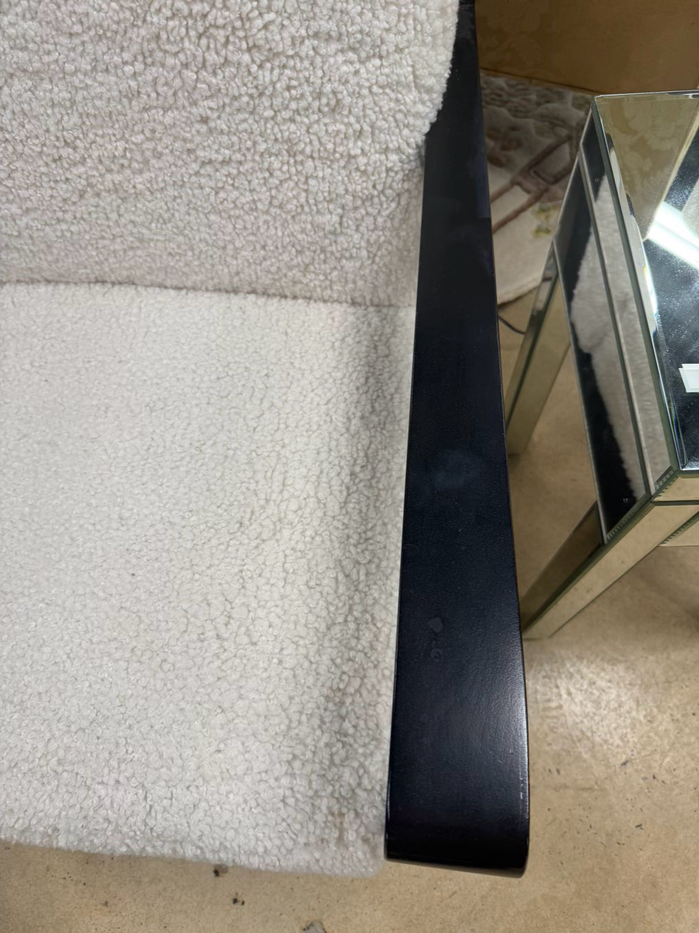 Ivory & Black Wood Faux Fur Chair
