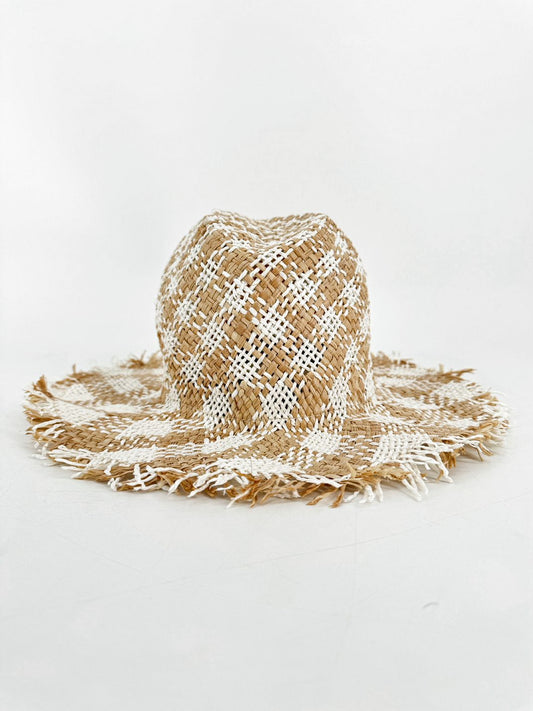 RAE FEATHER Natural & White Raffia Hat