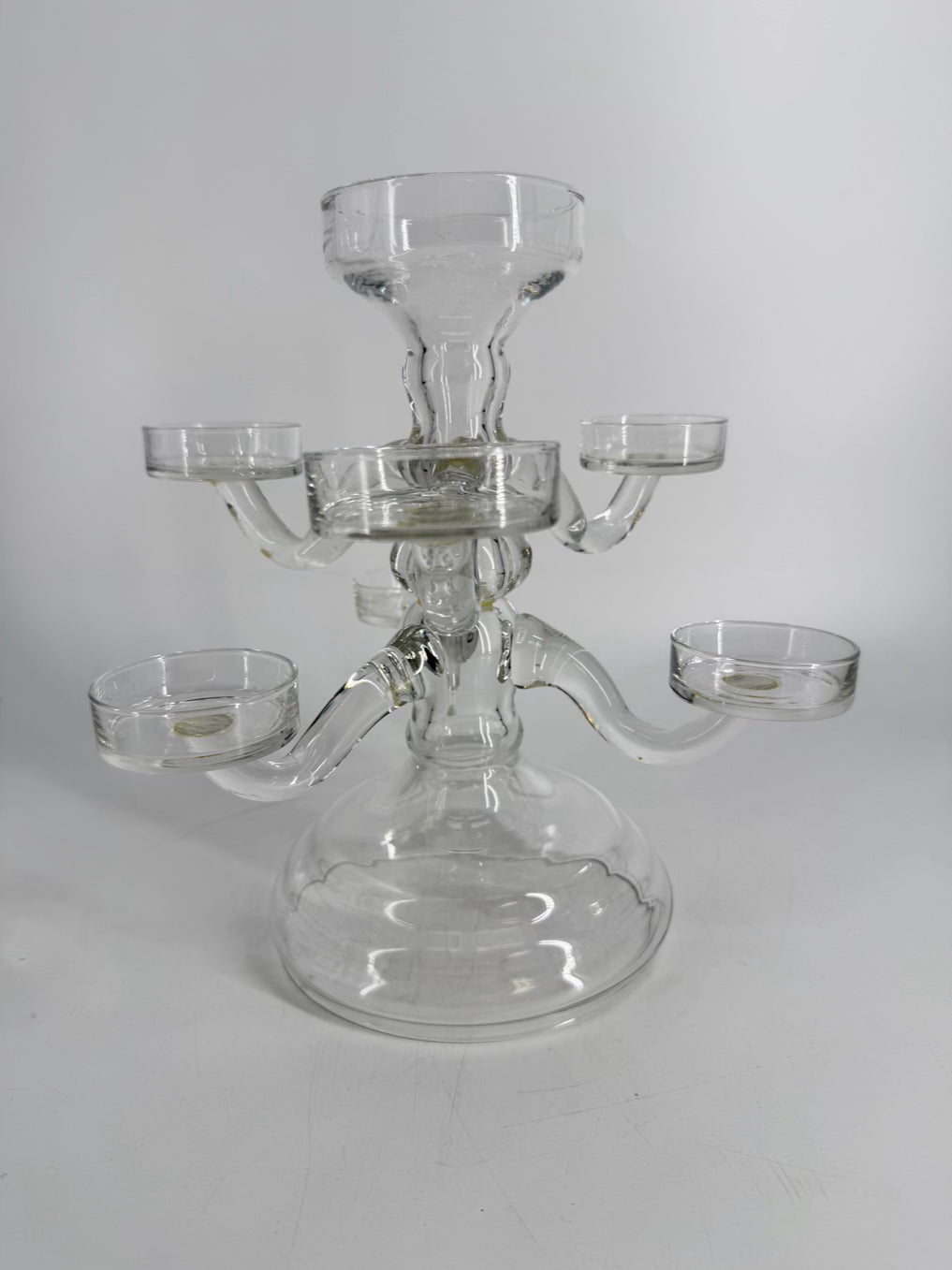 Clear Blown Glass Six Arm Epergne Candleholder