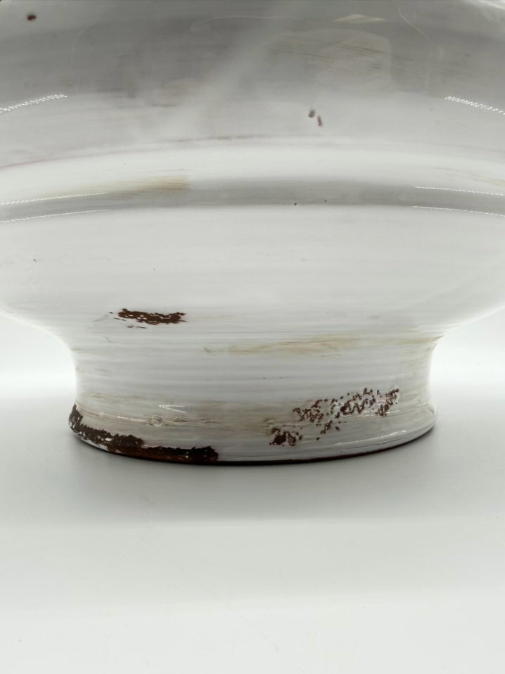 SIGNED FORTUNITA Olenonde Taddei White Pottery Large Round Bowl w/ Handles