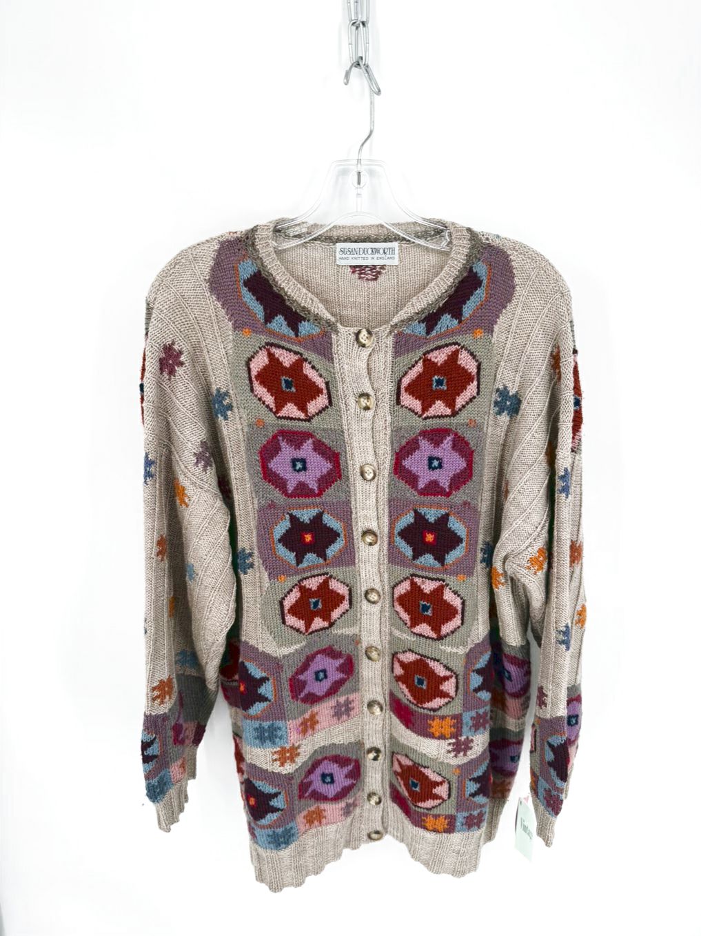 VINTAGE SUSAN DUCKWORTH Wmn's Size XXL Latte & Lavender Knit Button Down Cardigan