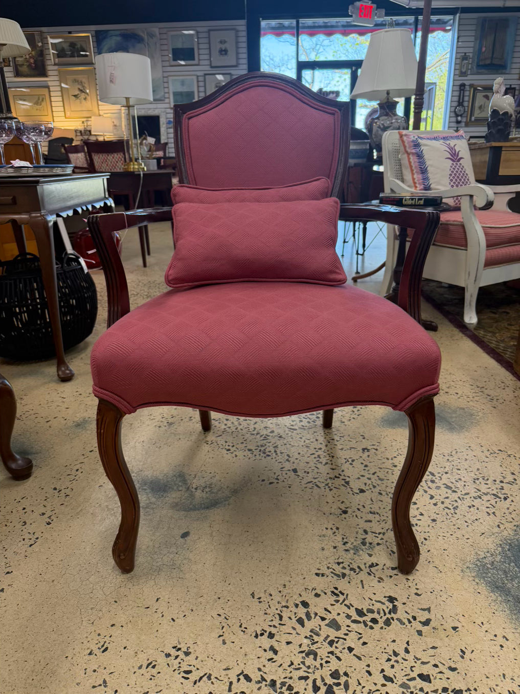 VINTAGE Wood Louis XVI Chair w/ Pink Fabric & 2 Pillows