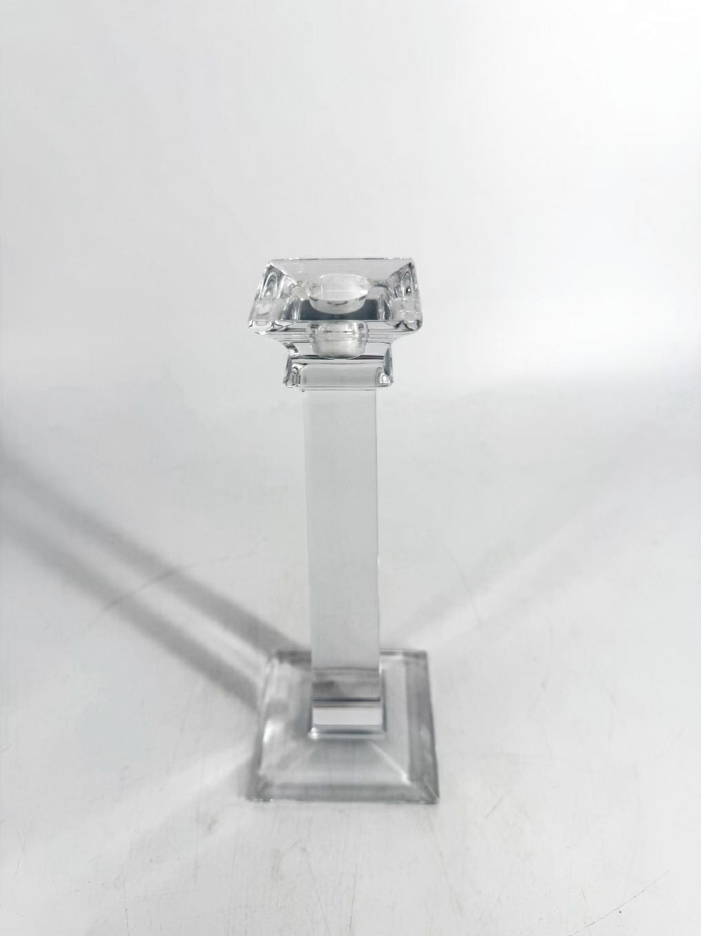 TIFFANY & CO. Clear Glass Tall Candleholder w/ Square Base