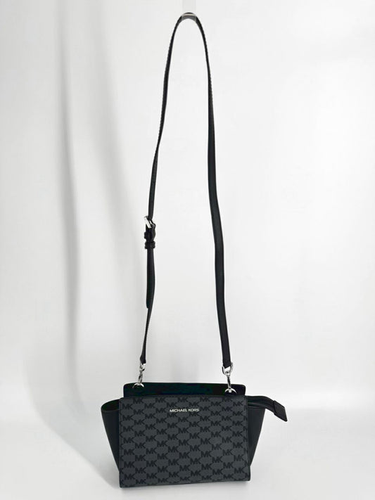 MICHAEL KORS Gray & Black Logo Coated Canvas Crossbody Bag