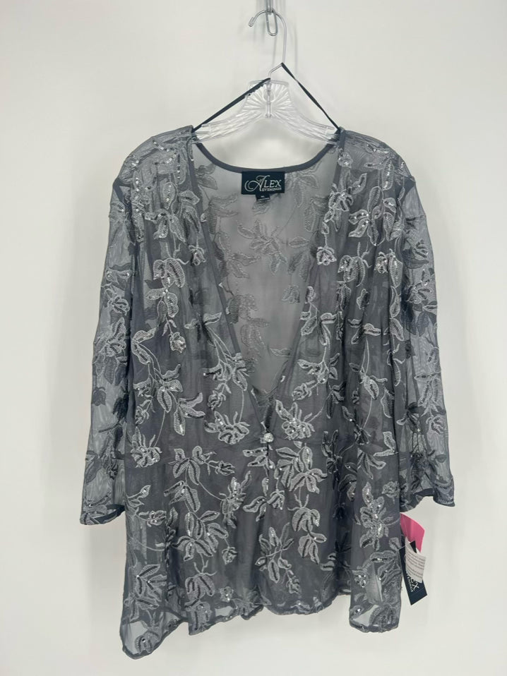 ALEX EVENINGS Size XL Gray Mesh Floral Embroidered 2 Piece Tops NWT