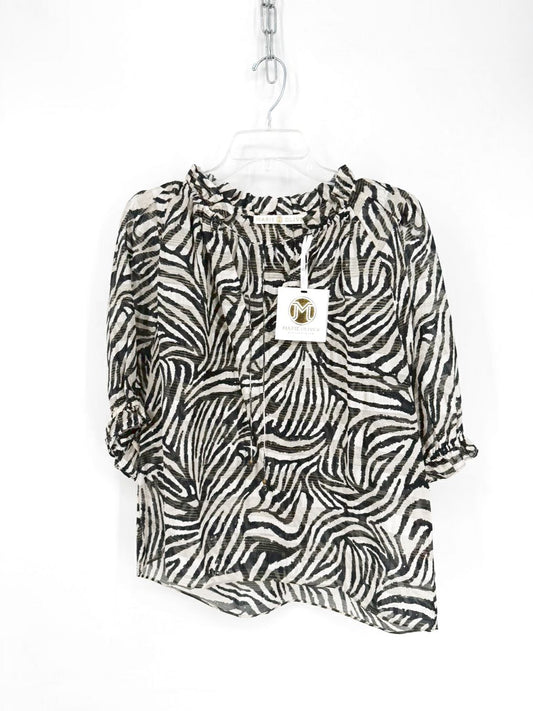 MARIE OLIVER Size S Gray Sheer Print Silk Blouse NWT