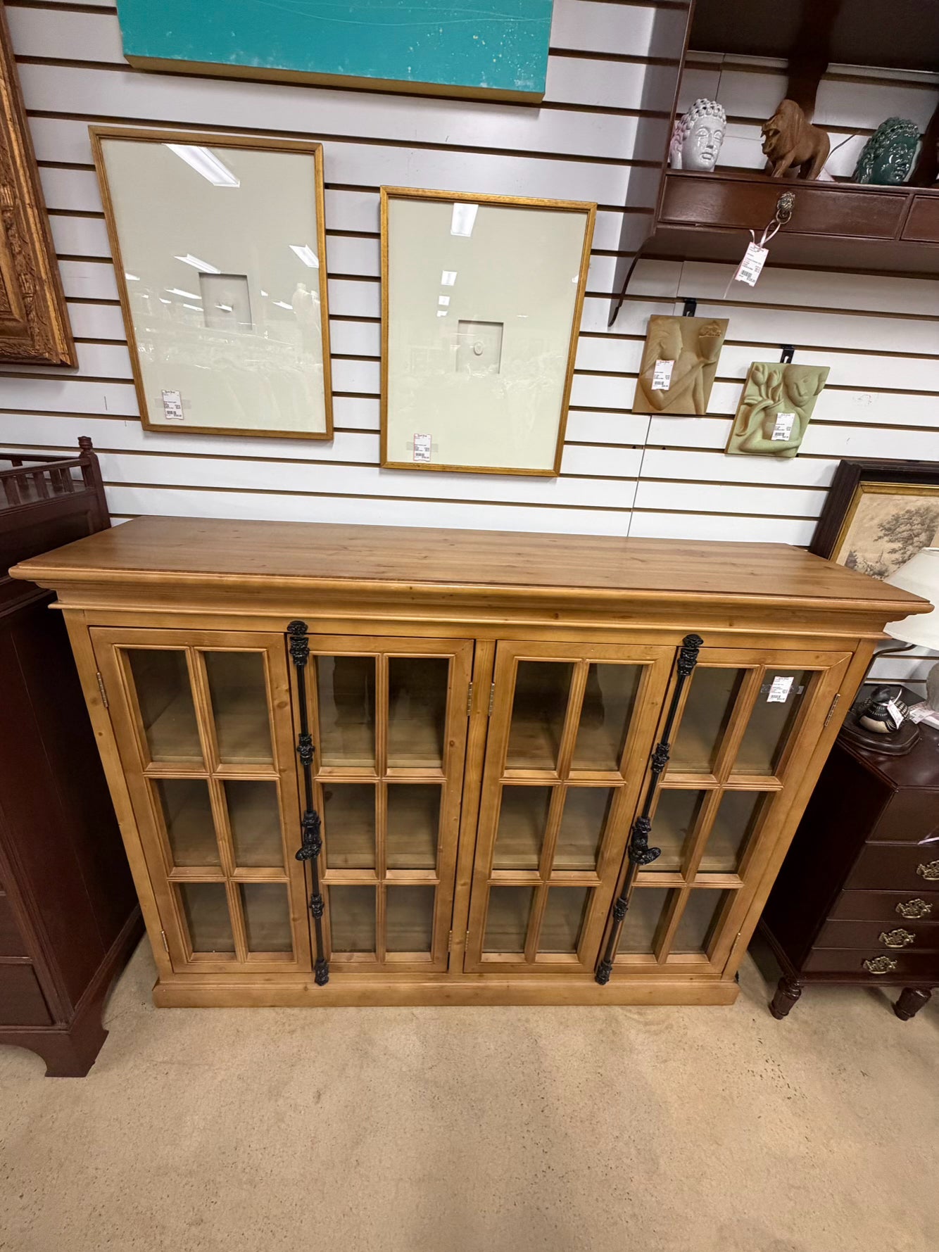 Light Pine Bookcase w/ Glass Doors