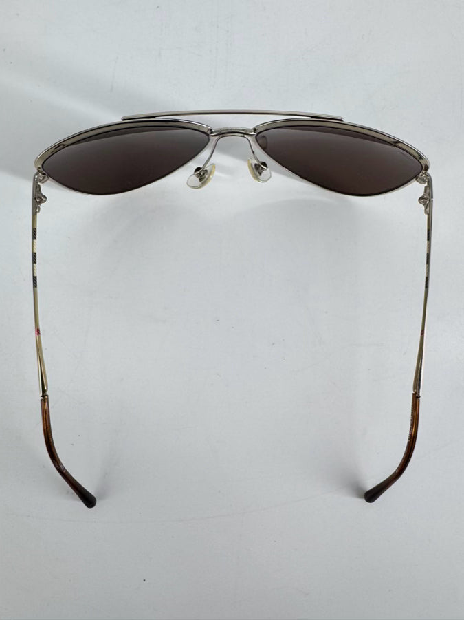 BURBERRY Metal Brown & Gold Aviator Sunglasses
