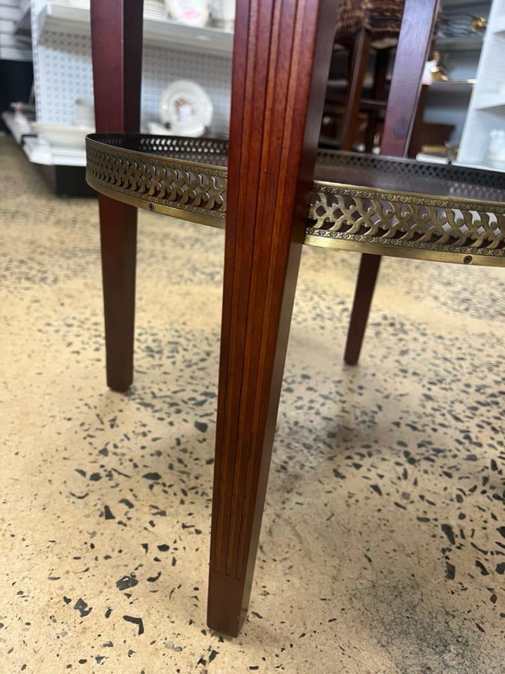 BOMBAY ROUND Dark Wood Occasional Table w/ Brass Detail