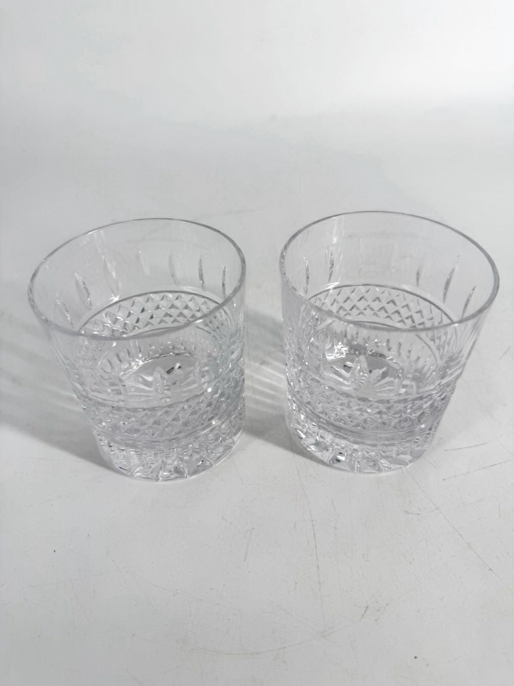 WATERFORD Clear Crystal Pair Of Irish Lace Rocks Glasses
