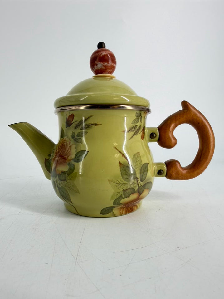 MACKENZIE CHILDS Green Enamel Floral 3 Piece Tea Set