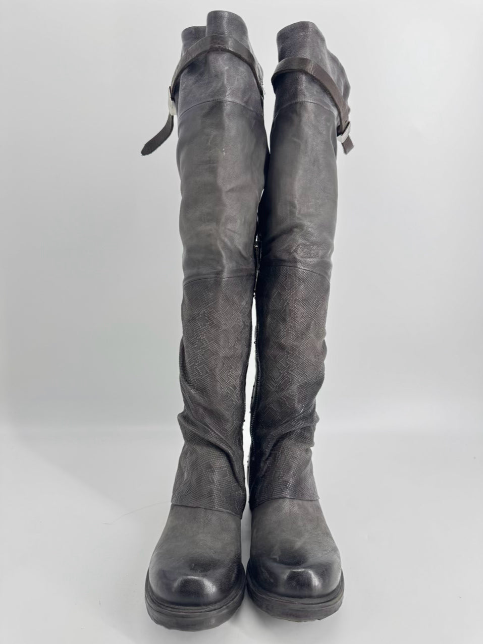 AS 98 Size 39 Gunmetal Leather Embossed Boots