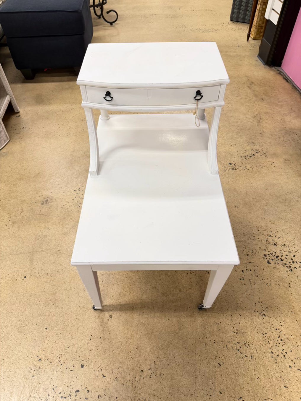 White Walnut Painted End Table w/ Drawer