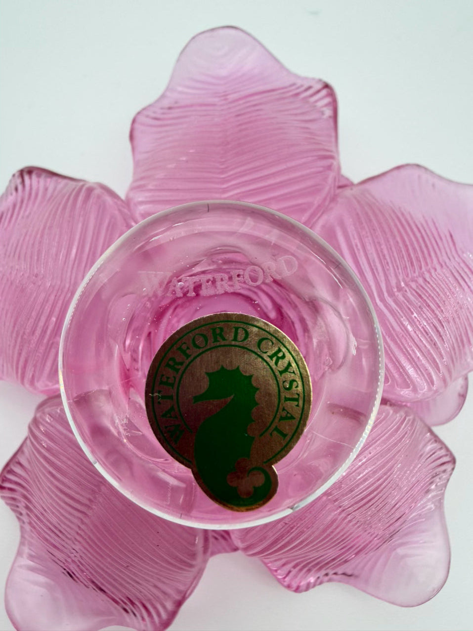 WATERFORD Pink Crystal Flower Paperweight