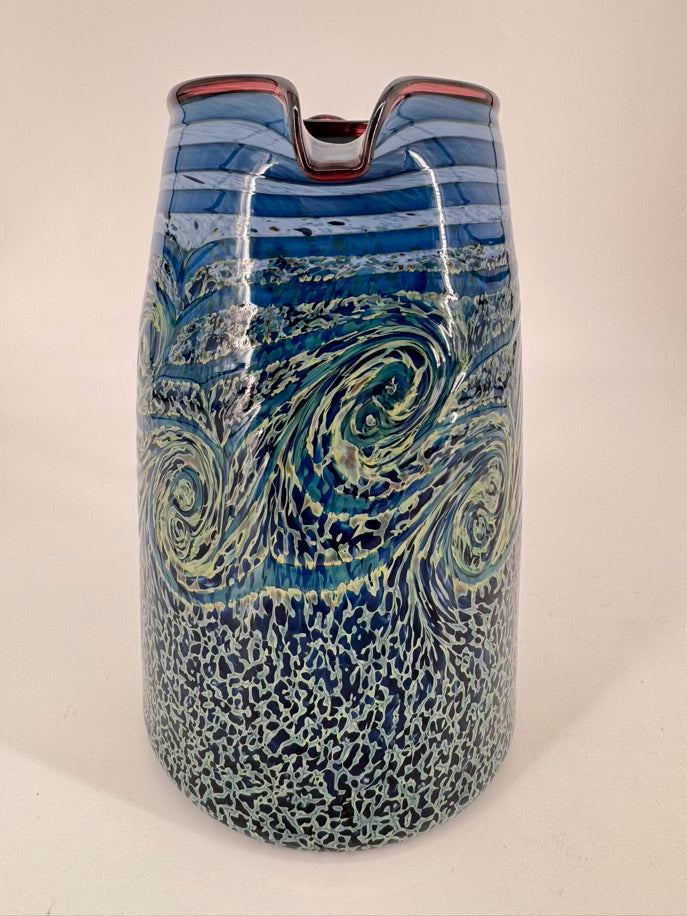 Blue & Yellow Blown Glass Stary Night Pitcher