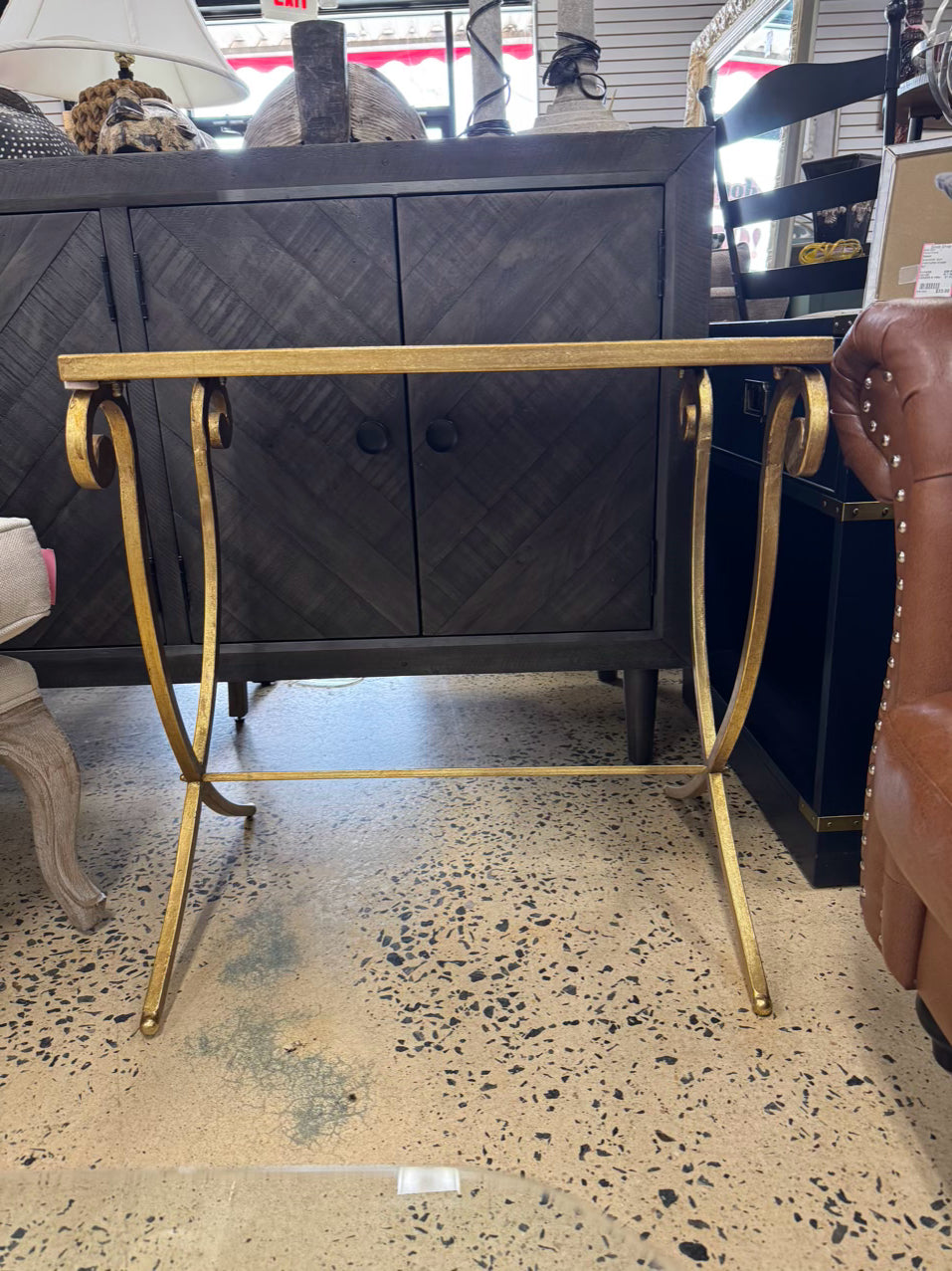 TOZAI Gold Tone Metal Mirrored-Top End Table