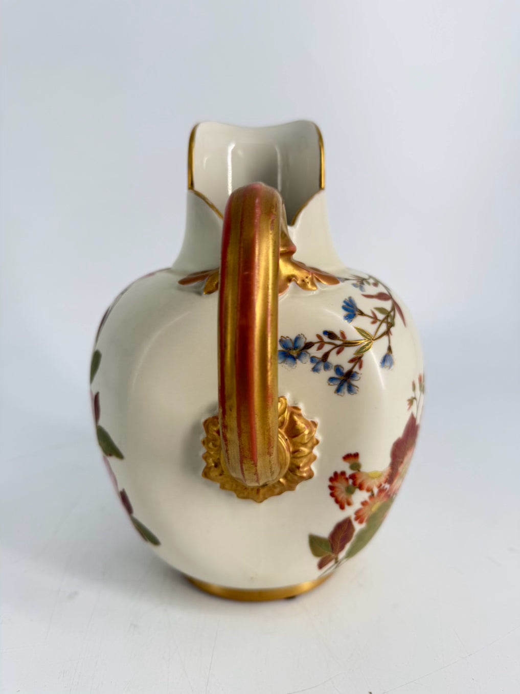 ROYAL WORCESTER Cream, Pink, Green & Yellow Flatback Pitcher