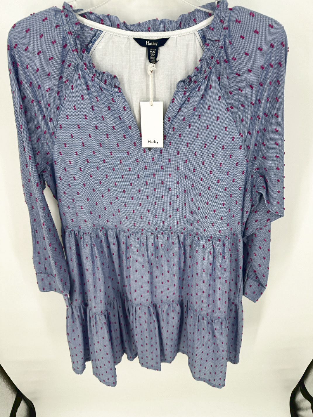 HATLEY Size M Blue & Pink Clip Dot Maddy Dress NWT