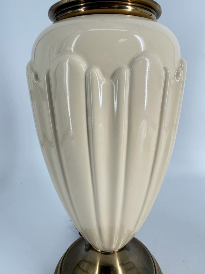 STIFFEL Brass & Cream Glass Pair of Lamps w/ No Shade
