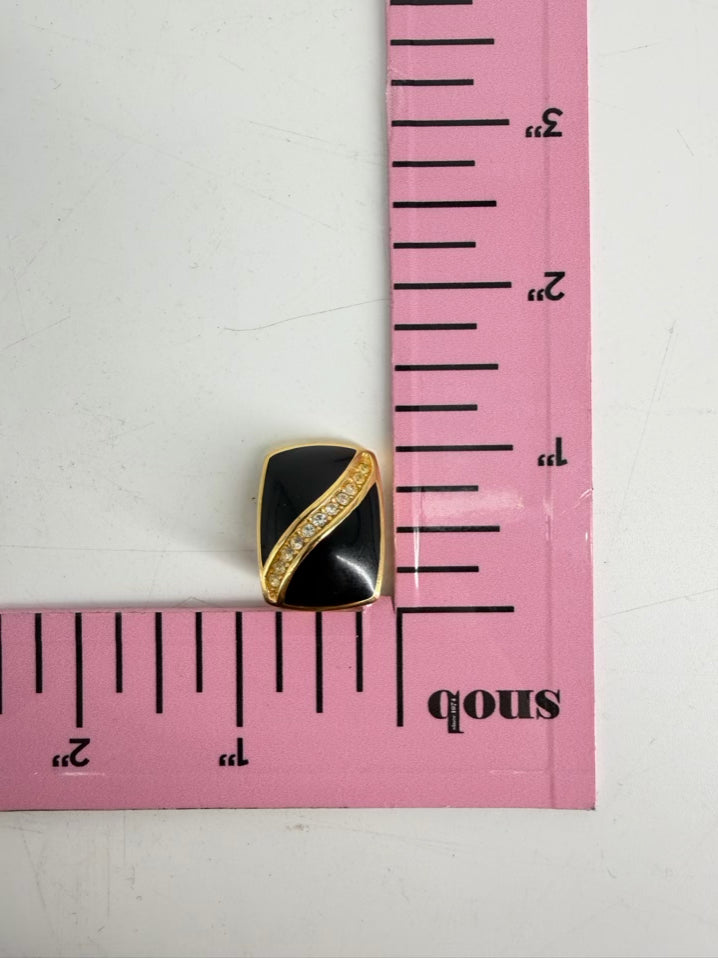 VINTAGE CHRISTIAN DIOR Black Gold Tone Rhinestone Clip On Earrings