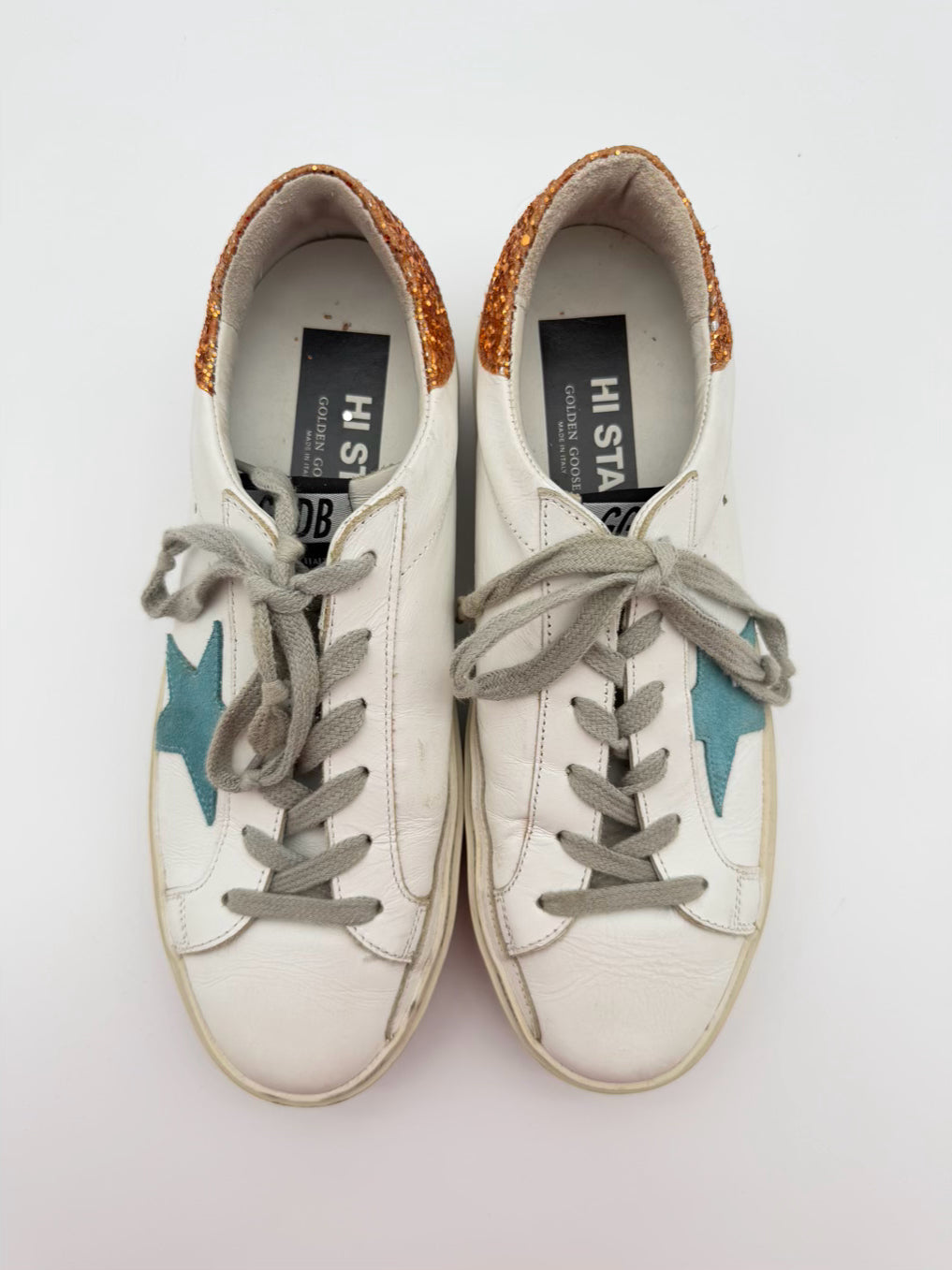 GOLDEN GOOSE Size 38 White & Bronze Textile Sneakers
