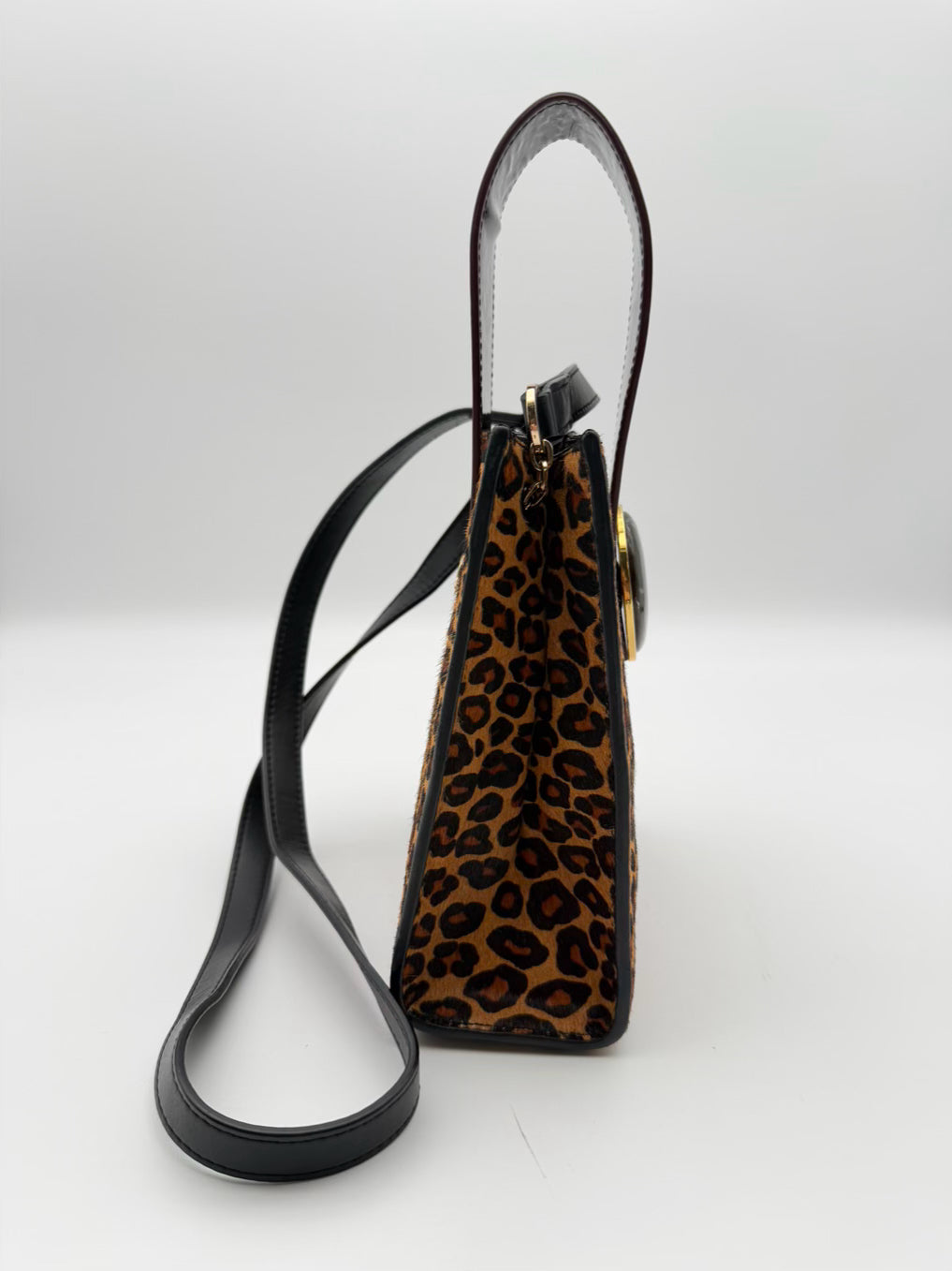 LIZZIE FORTUNADO Brown & Red Calf Leather Animal Print Purse