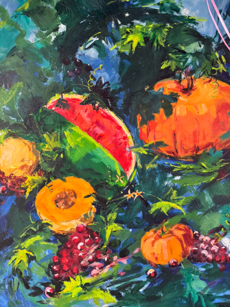 JOHN BLOOMFIELD Pumpkins, Melons, & Grapes Painting in Gold Frame