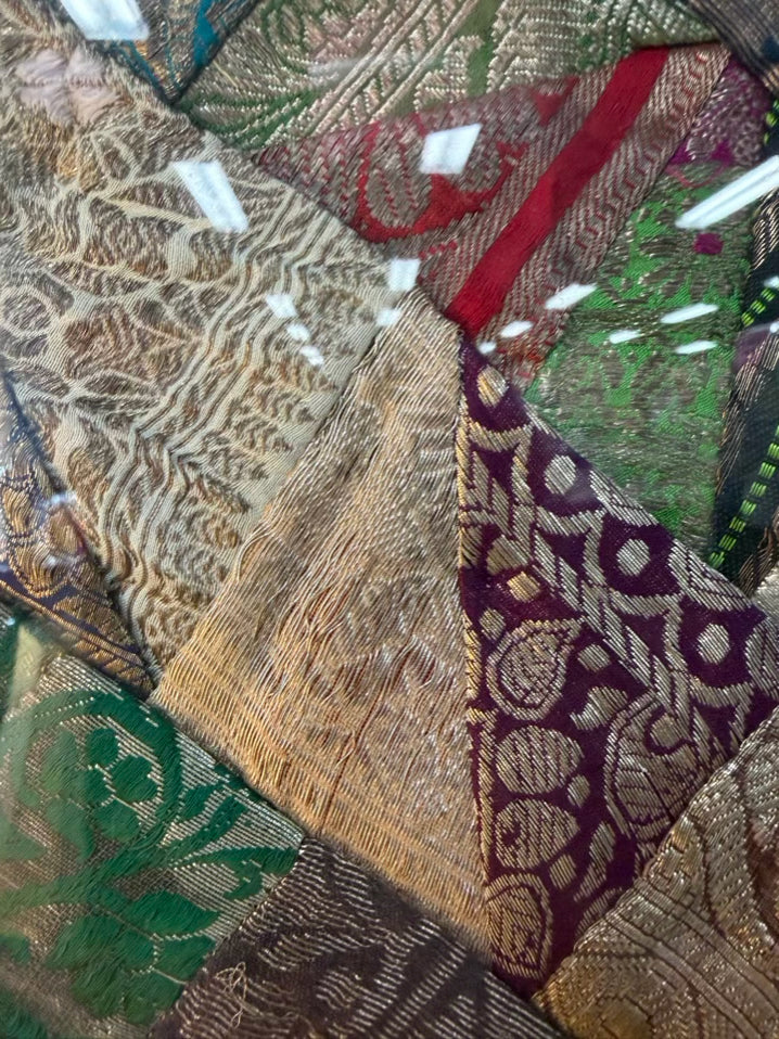 Multi Colored Silk Fabric In Gold Frame