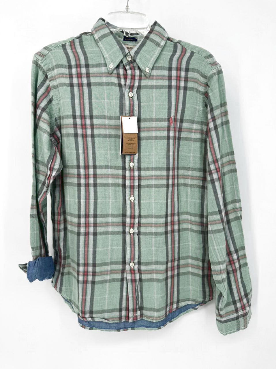 POLO RALPH LAUREN Size M Mint Plaid Long Sleeve Shirt NWT