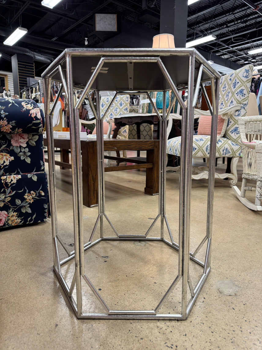 Silver Metal Mirror-Top End Table