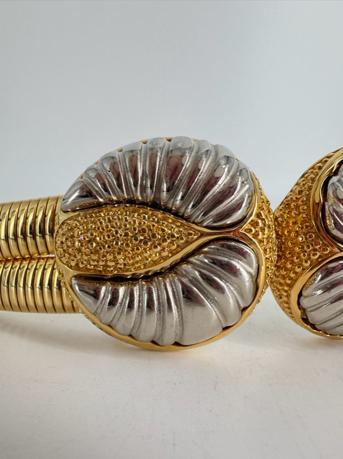 JUDITH LEIBER Metal Gold Tone Stretch Double Belt