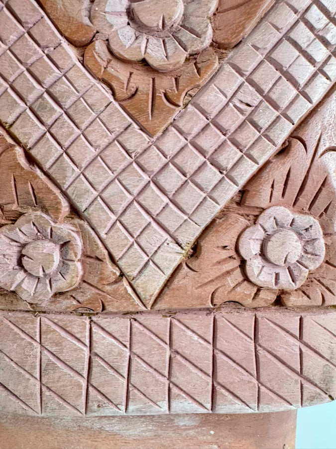 Pink & Cream Carved Wood Elephant Figure