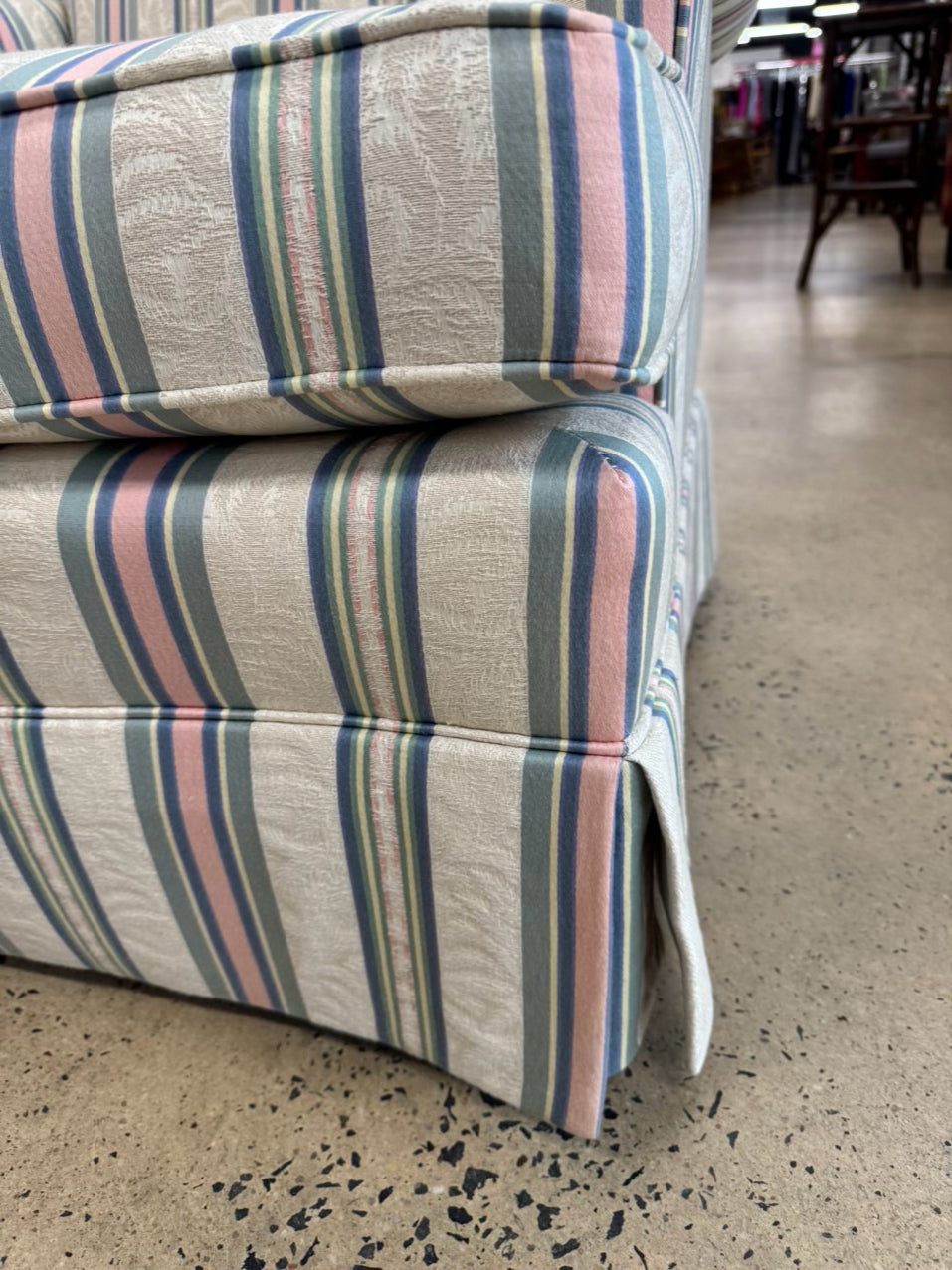 VANGUARD Cream, Blue & Pink Stripe Pair of Club Chairs