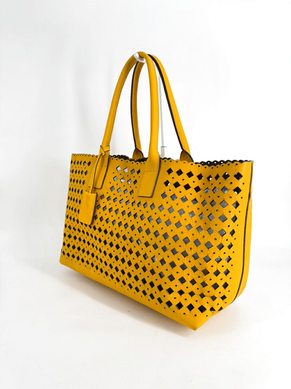 SUAREZ Yellow Leather Laser Cut Tote Bag