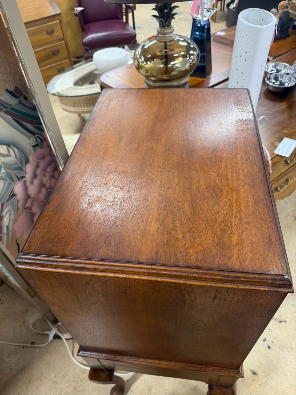 VINTAGE Wood Queen Ann Silver Chest