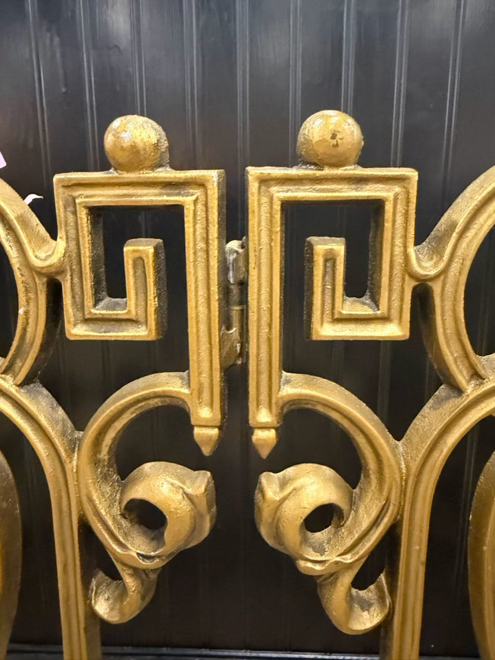 Tri Fold Neo Classical Gold Metal Fireplace Screen
