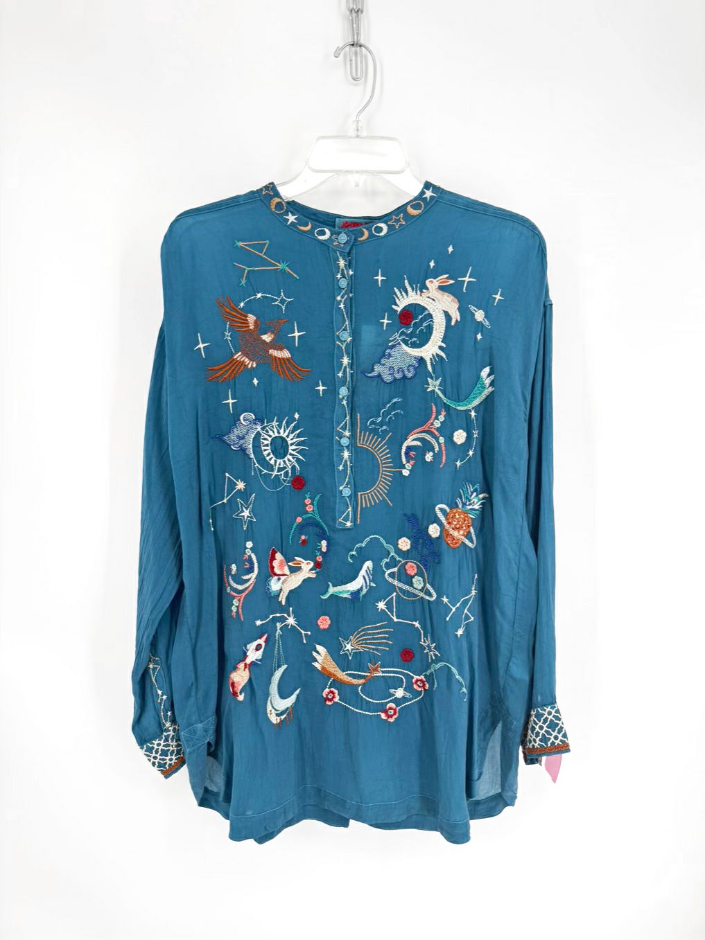 JOHNNY WAS Selina Size Wmn's M Teal Embroidered Tunic NWT
