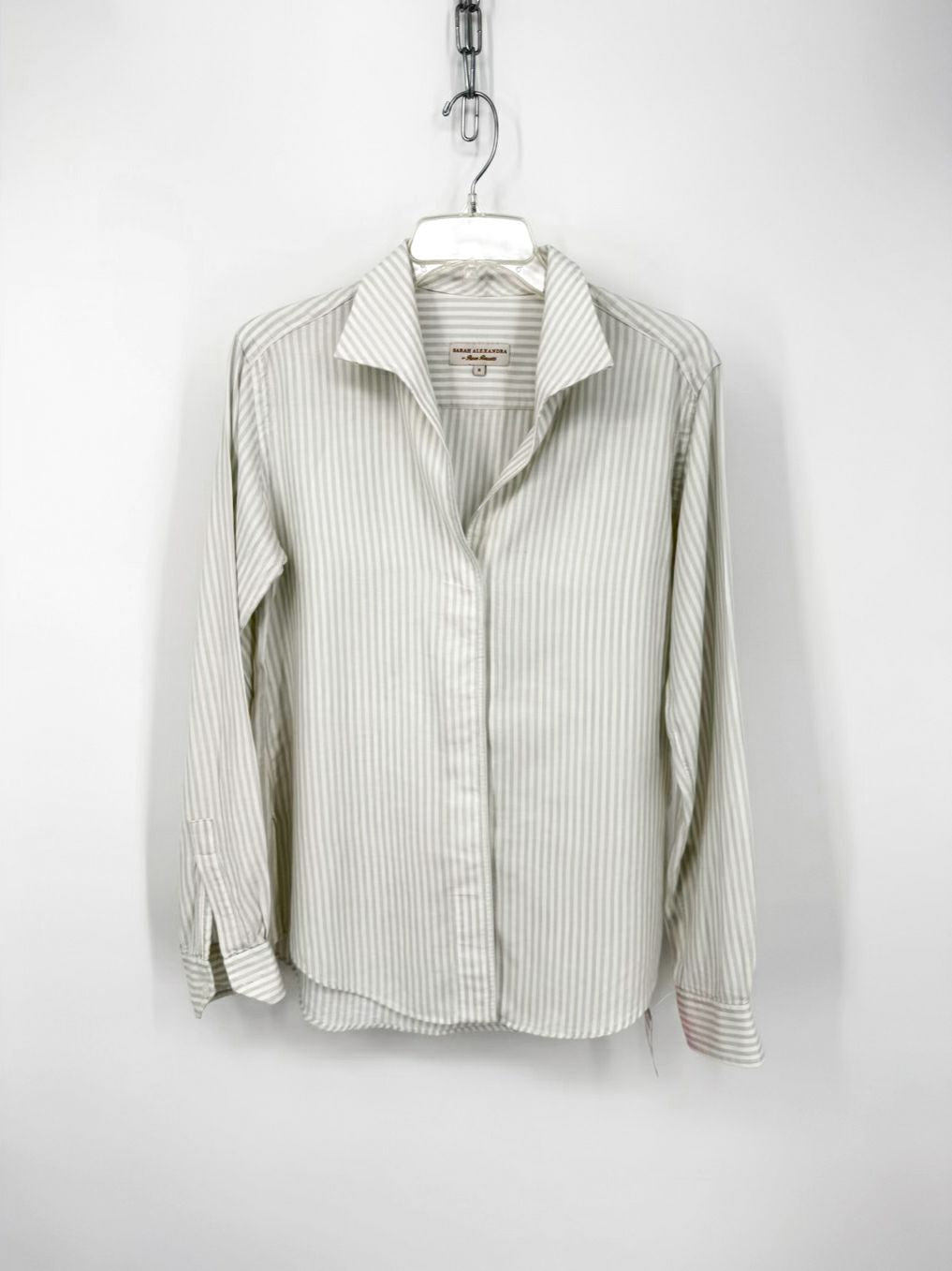 SARAH ALEXANDRA Size 8 White & Grey Stripe Blouse