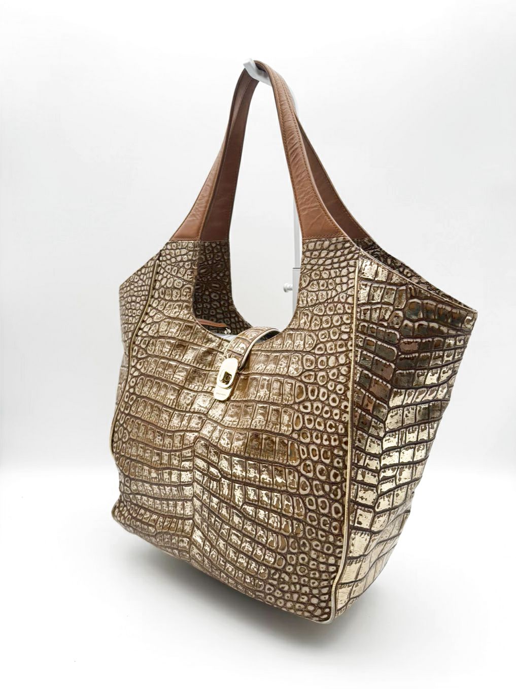 BRAHMIN Carla Leather Gold Embossed Tote