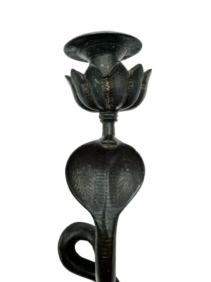 VINTAGE Gray Metal Cobra Candleholder