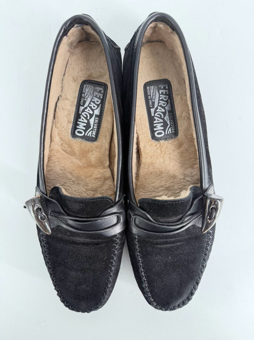 SALVATORE FERRAGAMO Size 9.5 Black Leather Flats