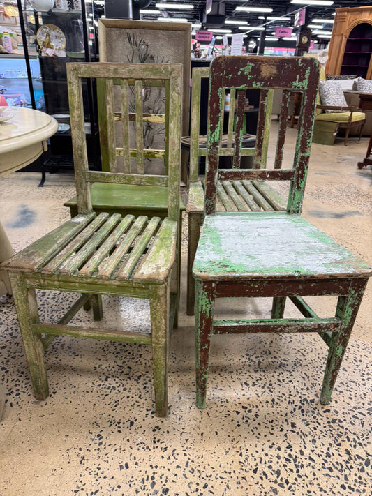 Green Wood Shabby Chic Set of 4 Side Chairs