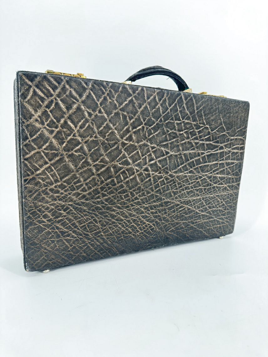 VINTAGE AMIET Embossed Elephant Leather Briefcase