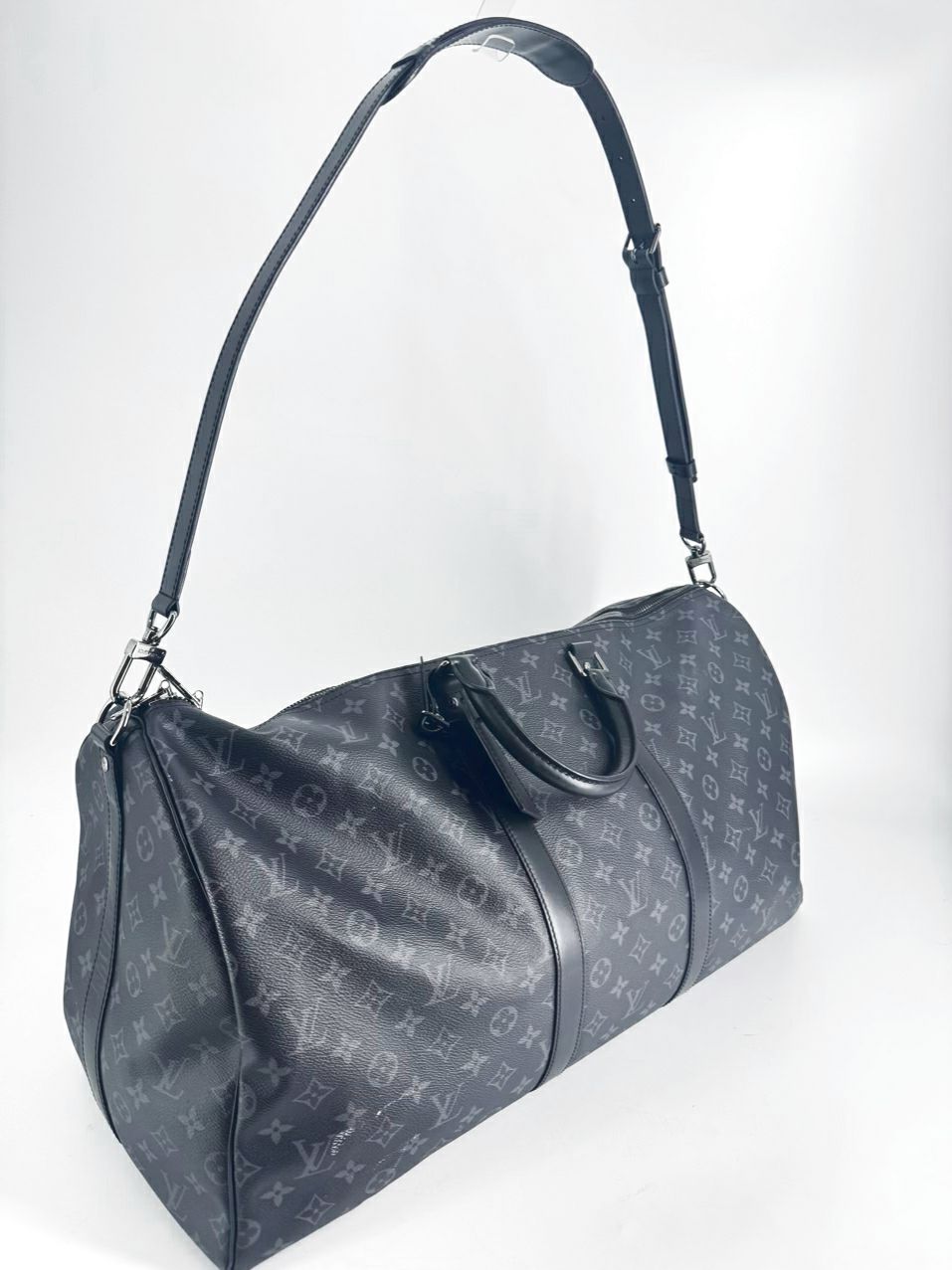 LOUIS VUITTON Black & Gray Monogram Keepall Bandouliere 55 Duffle Bag